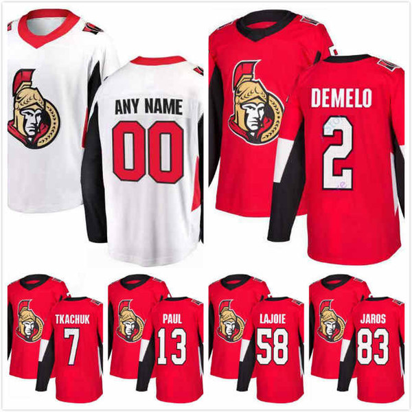 Custom Ottawa Senators Dylan DeMelo Jersey 2 Christian Jaros 83 Maxime Lajoie 58 Nick Paul 13 Brady Tkachuk 7 Mens Hockey Jerseys 2019 S-3XL