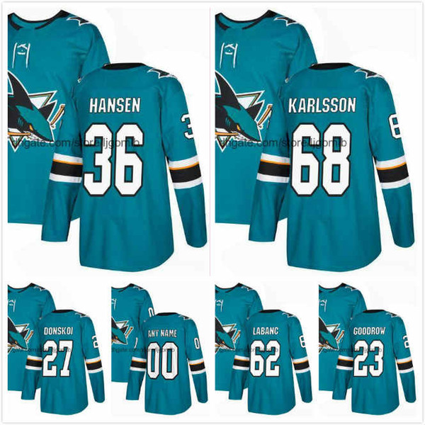 Jannik Hansen Jersey 36 Melker Karlsson 68 Joonas Donskoi 27 Barclay Goodrow 23 Kevin Labanc 62 Mens Hockey Jerseys 2018AD SJ Sharks S-3XL