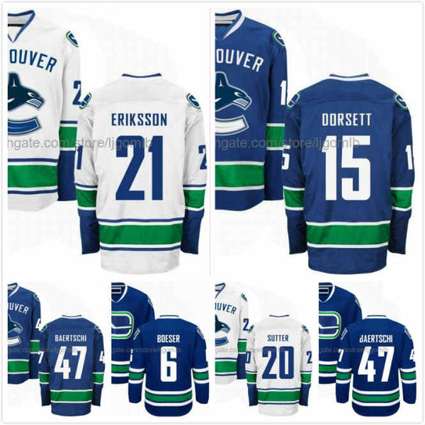 Brock Boeser Jersey 6 Loui Eriksson 21 Derek Dorsett 15 Sven Baertschi 47 Brandon Sutter 20 Hockey Jerseys Vancouver Canucks Stitched S-3XL