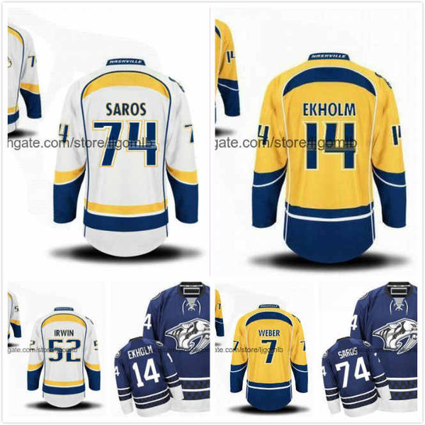 Matt Irwin Jersey 52 Mattias Ekholm 14 Yannick Weber 7 Juuse Saros 74 Ice Hockey Jerseys Nashville Predators Full Stitched S-3XL