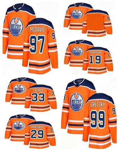 Men's Edmonton Oilers #97 McDavid White Road Black 33 Talbot 19 MAROON 29 DRAISAITL 27 LUCIC 93 NUGENT-HOPKINS Training Ice Hockey Jersey