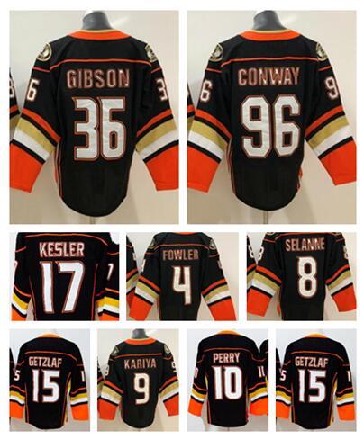 Top Anaheim Ducks 4 FOWLER 8 SELANNE 15 GETXLAF 17 KESLER 10 PERRY Hockey Jersey tops,mens Outdoors Athletic Sports Training Ice Hockey Wear