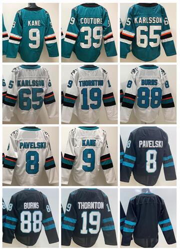 San Jose Sharks 8 PAVELSKI 9 KANE 19 THORNTON 39 COUTURE 42 WARD 65 KARLSSON 88 BURNS Hockey Jersey shirts,fan shop online store for sale