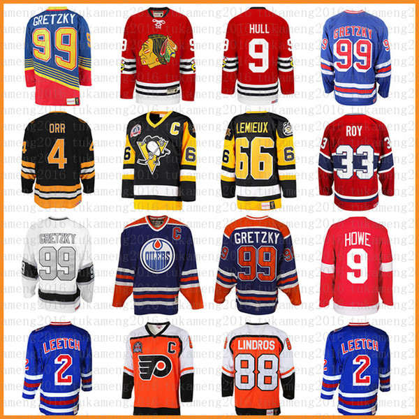 99 Wayne Gretzky 66 Mario Lemieux 9 Bobby Hull Hockey Jersey 9 Gordie Howe 4 Bobby Orr 33 Patrick Roy 88 Eric Lindros Leetch Messier Jerseys