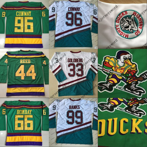 Mighty Ducks Jersey 66 Gordon Bombay 96 Charlie Conway 99 Adam Banks Hockey Jersey The Mighty Ducks Of Anaheim Men Movie Jersey Green S-3XL