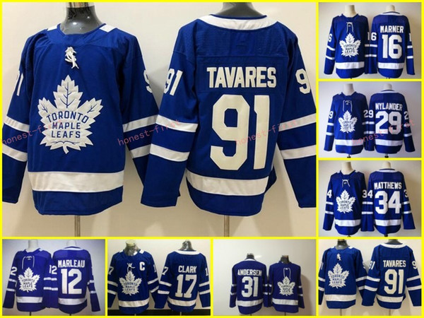 Toronto Maple Leafs 34 Auston Matthews Jersey 91 John Tavares Hockey Mitchell Marner William Nylander Frederik Andersen Blue White Stadium S