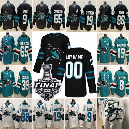 Any Name San Jose Sharks Hockey Brent Burns Erik Karlsson Joe Thornton Pavelski Evander Kane Logan Couture Tomas Hertl Martin Jones Jerseys