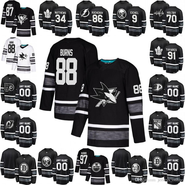 2019 NHL All Star Hockey Jersey Connor McDavid David Pastrnak Joe Pavelski Brent Burns Henrik Lundqvist Sidney Crosby Patrick Kane Black