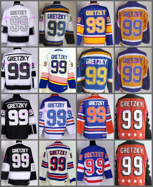 New York Rangers 99 Wayne Gretzky Jerseys Hockey St. Louis Blues LA Los Angeles Kings Vintage Blue White Black Yellow Orange