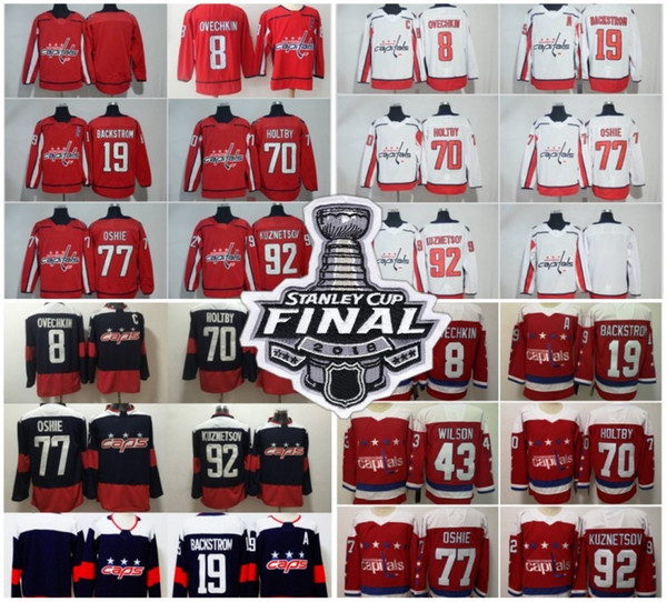 2018 Stanley Cup Finals Washington Capitals 8 Alex Ovechkin 19 Nicklas Backstrom Jerseys 77 TJ Oshie 92 Evgeny Kuznetsov 70 Braden Holtby