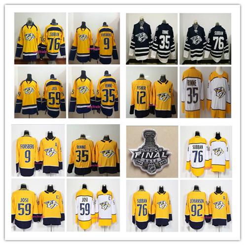 2018 Season Nashville Predators 9 Filip Forsberg 12 Mike Fisher 35 Pekka Rinne 59 Roman Josi 76 PK Subban 92 Johansen Blue Hockey Jerseys