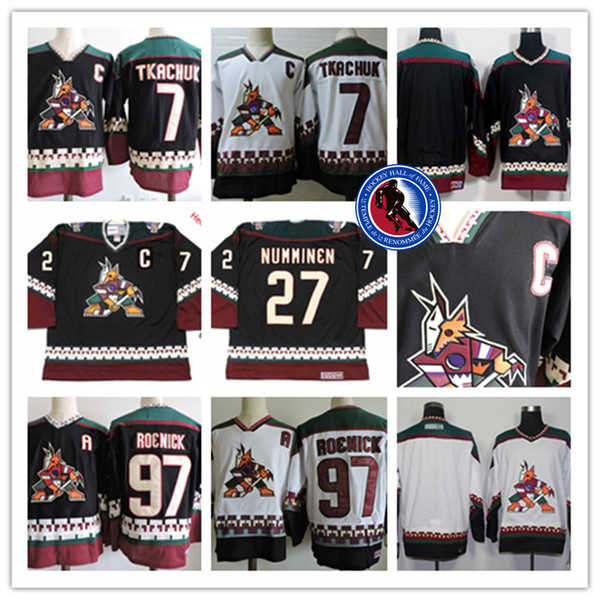 Mens Arizona Coyotes JEREMY ROENICK Hockey Jerseys #7 KEITH TKACHUK #27 TEPPO NUMMINEN PHOENIX COYOTES 1990s Black Classic Vintage Jersey