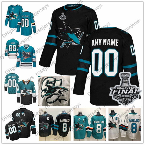 Custom San Jose Sharks 2019 Stanley Cup Black Third Jersey Any Number Name men women youth kid White Green Burns Karlsson Kane Pavelski