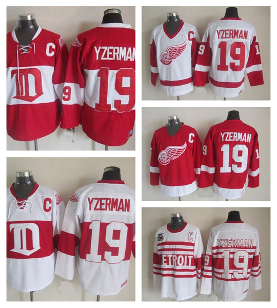 Mens Vintage Detroit Red Wings #19 Steve Yzerman Hockey Jerseys Home Red Vintage Winter Classic Red White Steve Yzerman Jersey C Patch