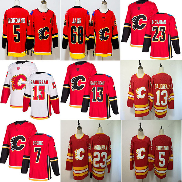 2019 New Mens Red Calgary Flames 13 Johnny Gaudreau Jersey 23 Sean Monahan Jaromir Jagr 5 Mark Giordano Hocekey Jerseys