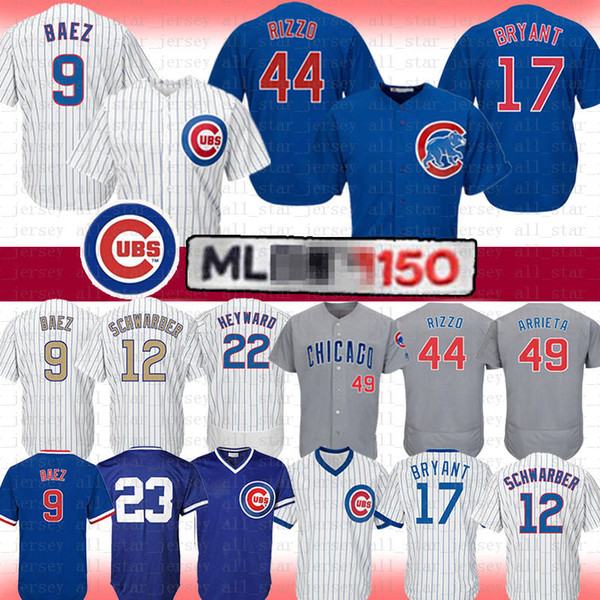 9 Javier Baez Chicago 44 Anthony Rizzo Cubs Baseball Jersey 17 Kris Bryant 12 Kyle Schwarber 49 Arrieta 22 Jason Heyward 23 Ryne Sandberg