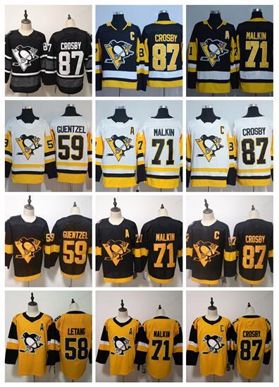 2019-2020 Men Kids Women Stitched #87 Crosby #71 MALKIN #81 KESSEL #59 GUENTZEL White Black yellow Hockey Jerseys Ice Drop Shipping