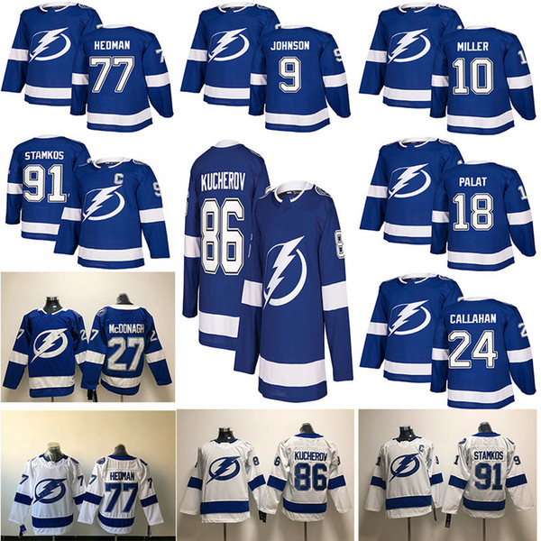 Tampa Bay Lightning Hockey Jerseys 91 Steven Stamkos 86 Nikita Kucherov 77 Victor Hedman 24 Ryan Callahan Stitched New Brand 2018 Blue White