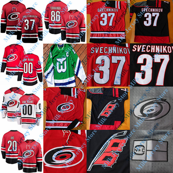 2018 NEW Black Carolina Hurricanes Jersey Andrei Svechnikov de Haan Micheal Ferland Sebastian Aho Teuvo Teravainen Justin Williams Staal