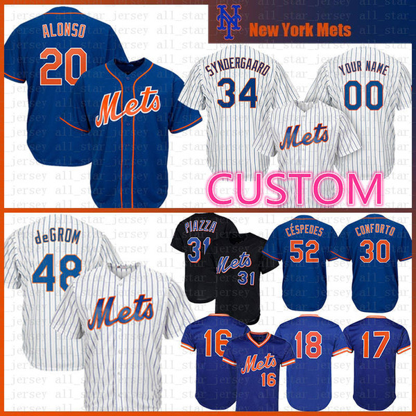 20 Pete Alonso Custom 52 Yoenis Cespedes Mets Jersey New York Piazza 48 Jacob deGrom Gooden Hernandez Strawberry Noah Syndergaard Conforto 0