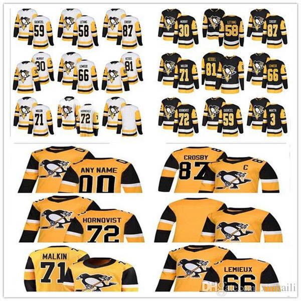 Men women kids Pittsburgh penguins jersey 66 Lemieux 87 Crosby 71 Malkin 72 Hornqvist 81 Kessel 59 Guentzel 58 Letang ice Hockey Jerseys