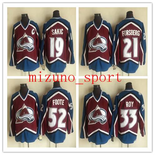 2019 New season COLORADO AVALANCHE men 19 Joe Sakic 21 Peter Forsberg 33 Patrick Roy 52 Adam Foote retro hockey jersey good quality