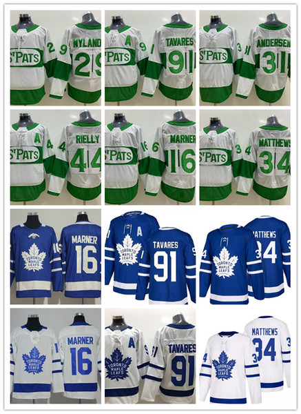 2019 Mitch Marner Jersey Toronto Maple Leafs ST Pats John Tavares William Nylander 34 Auston 44 Rielly 31 Andersen Jersey Green White Blue