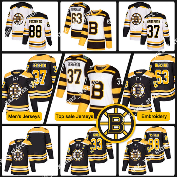 2019 Boston Bruins Jersey 33 Zdeno Chara 4 Bobby Orr 37 Bergeron 63 Brad Marchand 88 David Pastrnak 18 19 New Hockey Jerseys