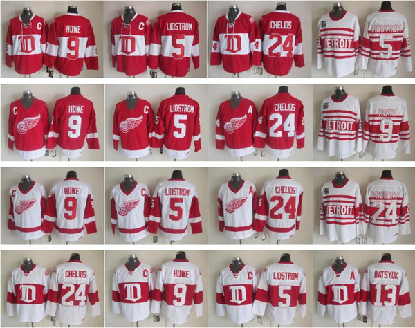 13 Pavel Datsyuk Jersey Men Detroit Red Wings 9 Gordie Howe 5 Nicklas Lidstrom 24 Chris Chelios Vintage Classic 75th Red White