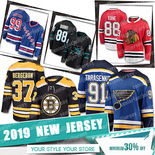 Boston Bruins 37 Patrice Bergeron 91 Vladimir Tarasenko 88 Brent Burns 8 Pavelski 99 Wayne Gretzky 87 Crosby Seguin Forsberg Hockey Jerseys