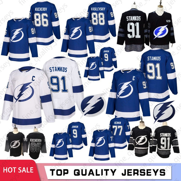 91 Steven Stamkos Tampa Bay Lightning Hockey Jerseys 86 Nikita Kucherov 9 Tyler Johnson 21 Brayden Point 77 Victor Hedman 88 Vasilevskiy