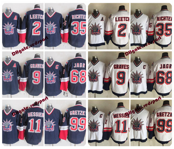 1998 Liberty New York Rangers 2 Brian Leetch 11 Mark Messier 35 Mike Richter 9 Adam Graves 68 Jaromir Jagr NYR Hockey Jerseys