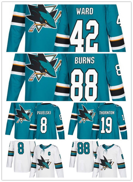 2018 AD San Jose Sharks Hockey Jerseys 88 Brent Burns 8 Joe Pavelski 19 Joe Thornton 42 Joel Ward Hertl Teal Green Jersey C Patch