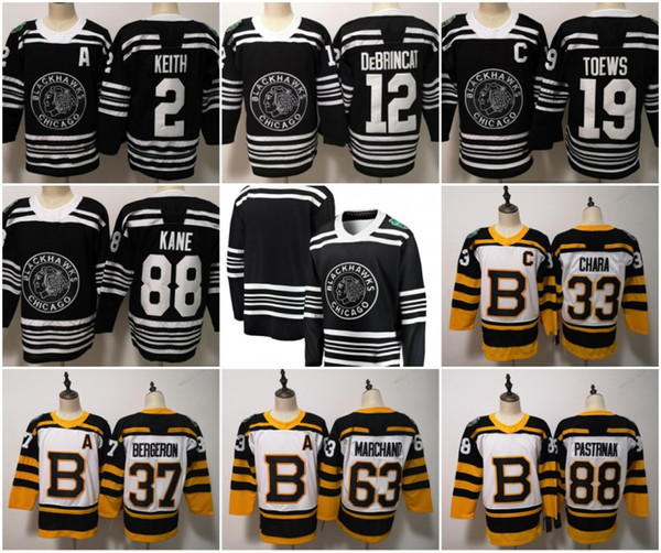 2019 Winter Classic Chicago Blackhawks Boston Bruins Toews DeBrincat Patrick Kane Seabrook Crawford Pastrnak Bergeron Marchand Chara Jersey