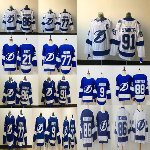 Men's Tampa Bay Lightning 91 Steven Stamkos 86 Nikita Kucherov Andrei Vasilevskiy Victor Hedman Tyler Johnson Brayden Point Hockey Jerseys