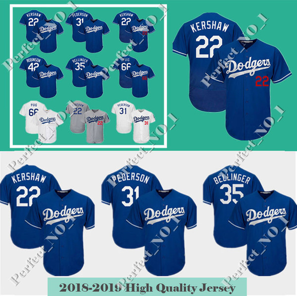 Men's Los Angeles jersey Dodgers 22 Clayton Kershaw 35 Cody Bellinger 10 Justin Turner 66 Yasiel Puig 31 Pederson Top quality jersey