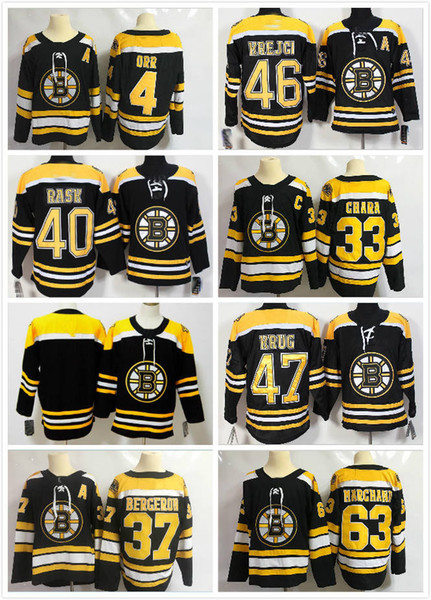 Men's Ice Hockey Boston 4 Bobby Orr 33 Zdeno Chara 37 Bergeron 63 Marchand 40 Rask 46 Krejci 47 Krug 88 Pastrnak black white