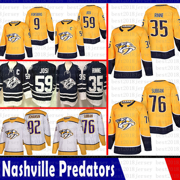 Nashville Predators 35 Pekka Rinne 76 P.K. Subban Hockey Jerseys 9 Filip Forsberg 92 Ryan Johansen 59 Roman Josi Jersey 2018 2019 New