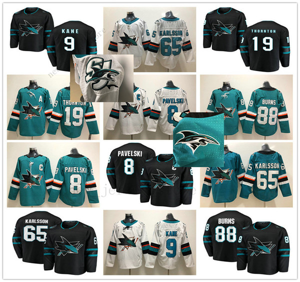 San Jose Sharks Jersey Ice Hockey 65 Erik Karlsson New Black 8 Joe Pavelski Green Evander Kane White Joe Thornton Brent Burns Jerseys