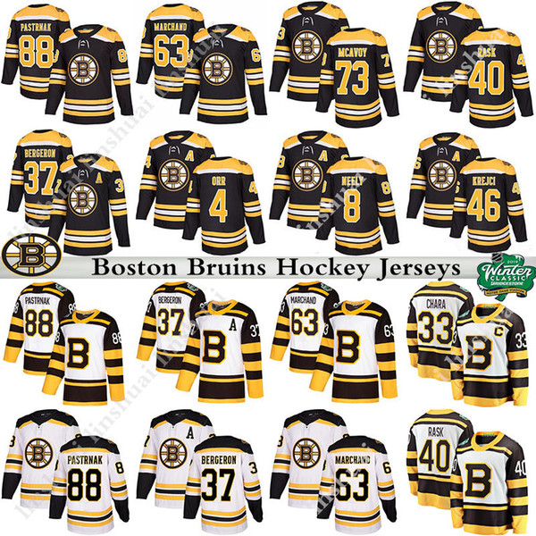 Boston Bruins 2019 playoffs jersey 63 Brad Marchand jesrey 88 David Pastrnak 33 Zdeno Chara37 Patrice Bergeron 4 Bobby Orr hockey jerseys