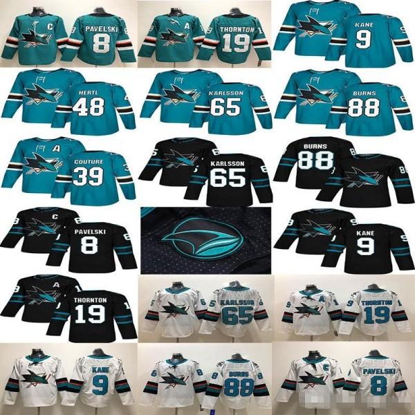 San Jose Sharks #8 Joe Pavelski 19 Thornton 88 Brent Burns 9 Evander Kane Green White #65 Erik Karlsson Couture 2018 Hockey Jerseys