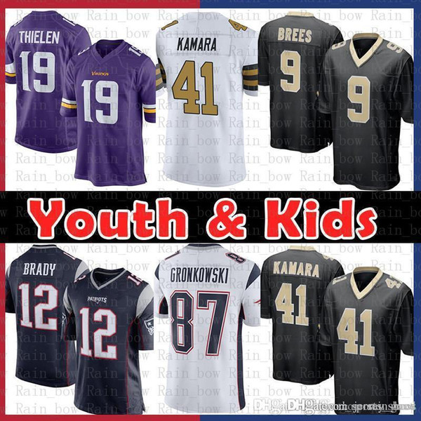 12.9 Youth Kids Jersey New Orleans Saints 9 Drew Brees 41 Alvin Kamara Patriot 12 Tom Brady Rob Gronkowski Minnesota 19 Adam Thielen Vikings