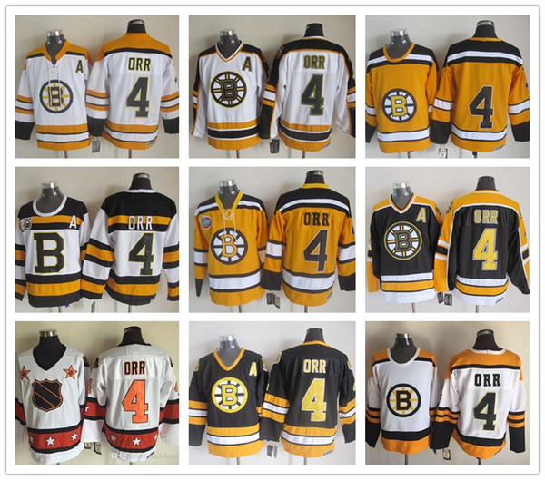 Vintage Boston Bruins 4 Bobby Orr Red White Black 75TH CCM Vintage Ice Hockey Jerseys Cheap Store