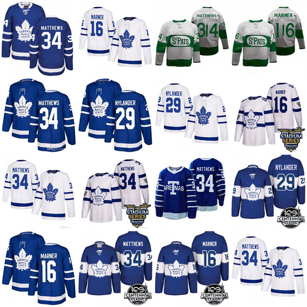 2018 Toronto Maple Leafs Stadium Series 34 Auston Matthews 16 Mitch Marner 29 Nylander 100th Centennial Classic St Pats Jersey