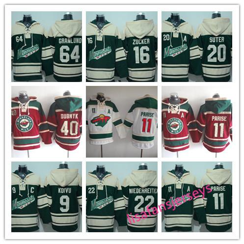 Mens designer hoodies Minnesota Wild hockey Jerseys 16 Jason Zucker 40 Devan Dubnyk 22 Nino Niederreiter 9 Mikko Koivu 11 Zach Parise Hoodie