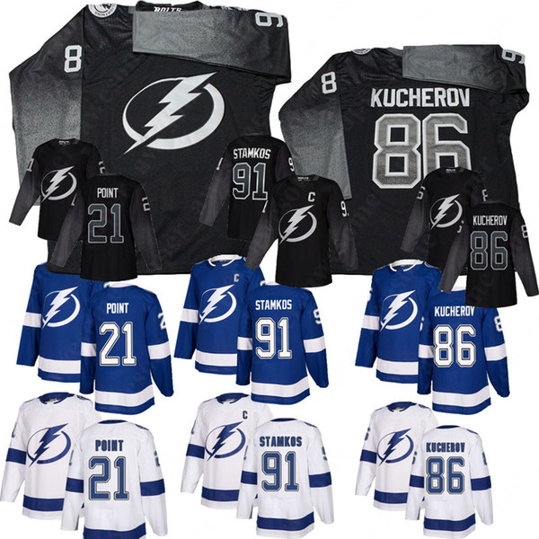 2019 NEW Black 86 Nikita Kucherov Jersey 91 Steven Stamkos 21 Brayden Point Men Women Youth Tampa Bay Lightning Hockey Jerseys White Blue