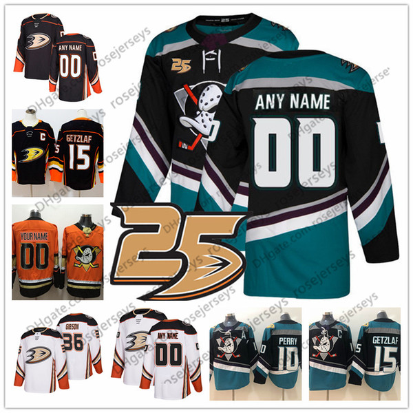 Custom Anaheim Ducks 2018 Black Third 25th Jersey Any Name Number men women youth kid orange white Getzlaf Perry Henrique Rakell 8 Selanne