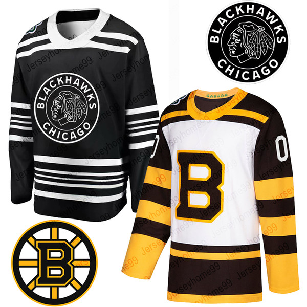 2019 Winter Classic Chicago Blackhawks Boston Bruins DeBrincat Toews Patrick Kane Seabrook Crawford Pastrnak Bergeron Marchand Hockey Jersey