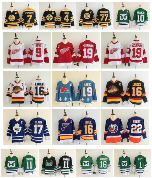 Vintage Wendel Clark Brett Hull Gordie Howe Mike Bossy Joe Sakic Trevor Linden Toronto Maple Leafs Detroit Red Wings Retro Hockey Jerseys