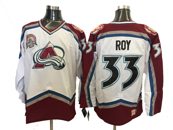 Vintage Colorado Avalanche Patrick Roy Hockey Jerseys White 00-01 Season Home Vintage #33 Patrick Roy Jersey with 2001 Stanley Cup Patch